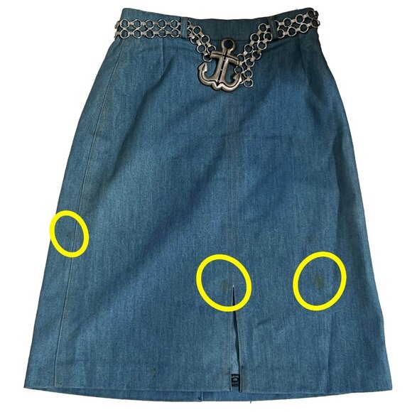 Ecco Bay Women Classic Blue Mid Rise Jean Skirt with Belt sz 9/10 - Picture 4 of 6